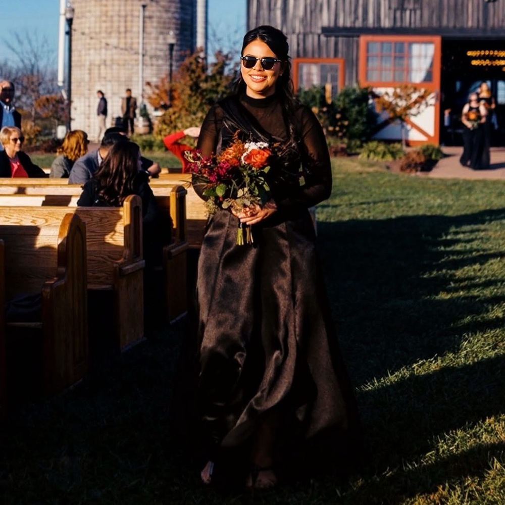 Bridesmaid or Evening Black Satin Gown